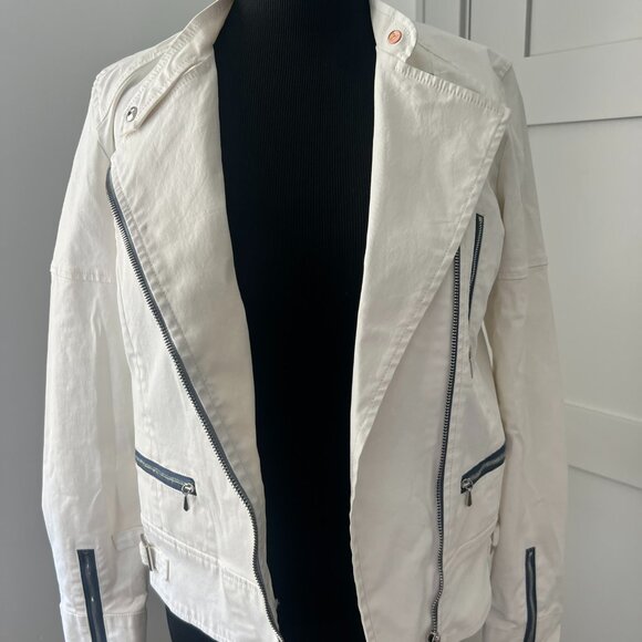 7for all Mankind White S Moto Cotton Jacket with accent zippers NEW - Picture 1 of 7